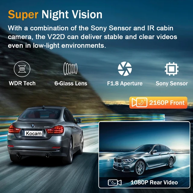 Dash Cam 4K WiFi with Night Vision 1/2 Channel Loop Recording 1.47 IPS Screen Vehicle DVR Video Recorder Support GPS 24H Parking 3