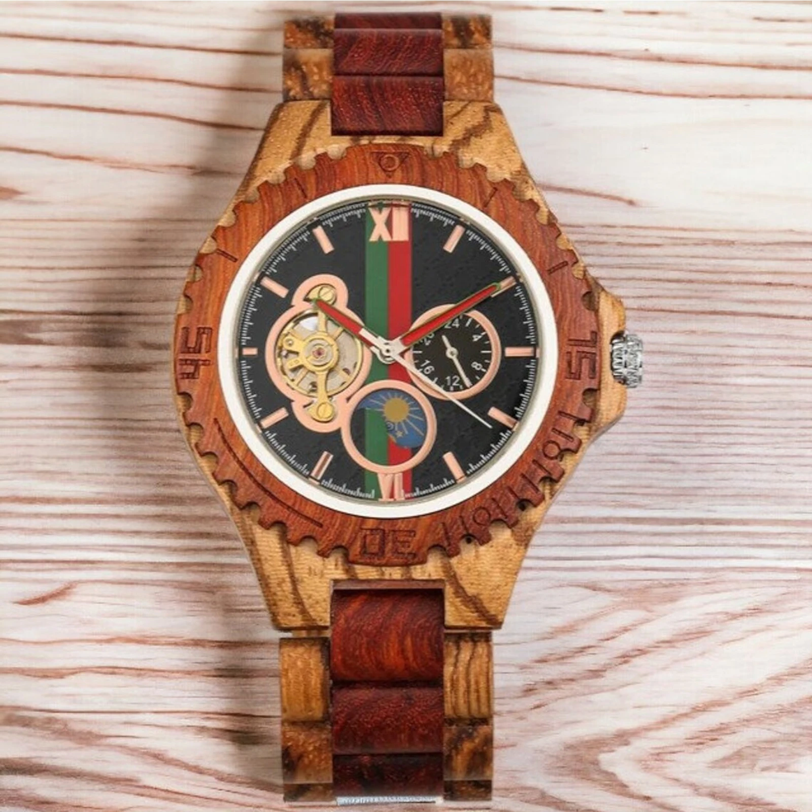 Handcrafted Wooden  – Luxury Automatic Mechanical Timepiece, Stylish Wood Bracelet, Eco-Friendly Self-Winding Wristwatch for Men