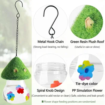 Hanging Hummingbird Feeders Mushrooms Wind Chimes Humming Bird Feeder Bird Feeding Station for Outside Garden Backyard Decor - Image 4