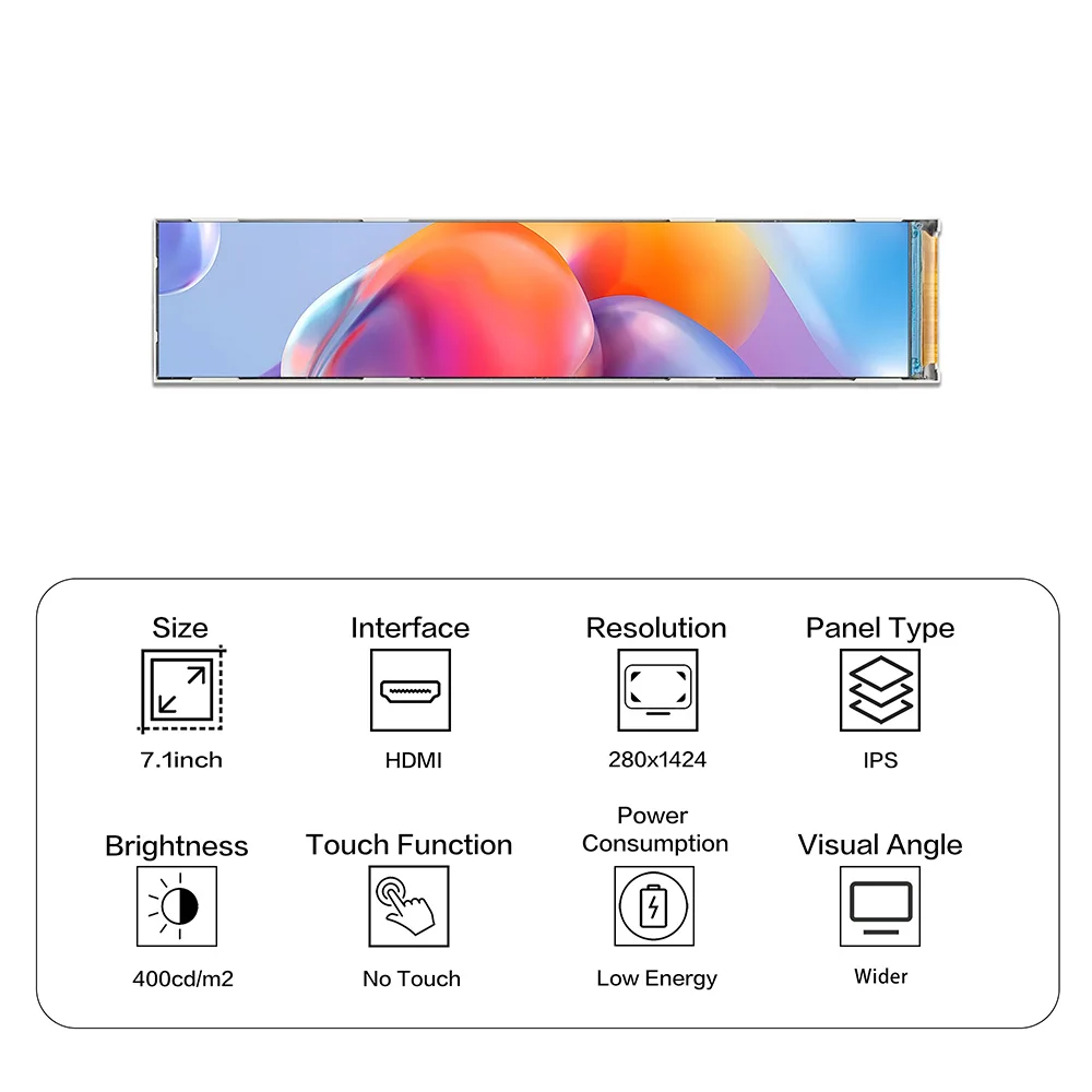 LESOWN 긴 스트립 얇은 7.1 인치 소형 스크린 LCD 모듈, HDMI 280x1424 IPS 400 밝기, 시각적 도어폰 디스플레이 패널, PC용
