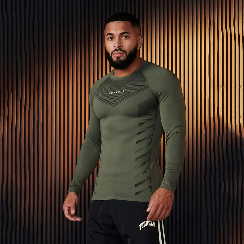 

Spring and autumn new men's long-sleeved T-shirt gym exercise fitness quick-drying breathable elastic bottoming shirt