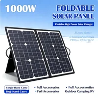 Kit de panneau solaire portable pliable de 1000W, chargeur solaire monocristallin avec accessoires complets pour le camping, les camping-cars et l'alimentation hors réseau. 1