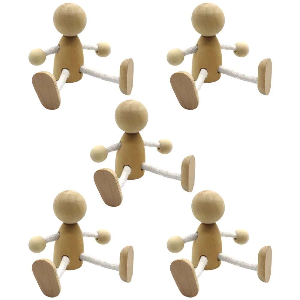 

6Pcs Wood Peg Dolls Movable Leg Arm Cute Wooden Desktop Decoration Blank Dolls