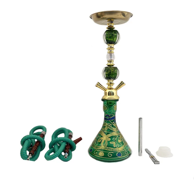 Double Tubes Shisha Hookah Beautiful Water Pipes Shisha Hookah Glass Metal Made Whole Set Gift Box Package
