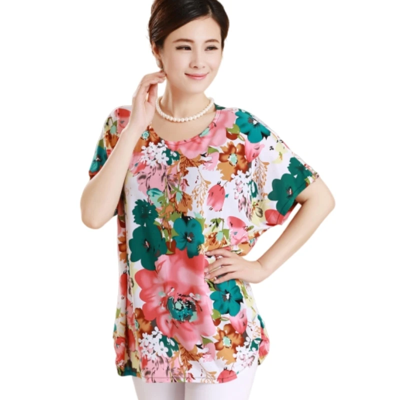 XL-5XL-Women-Short-Sleeve-Floral-Blouses-Summer-Style-Casual-Blouses ...