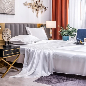 Home Living Set di biancheria da letto liscio di lusso da 3 pezzi Federa in raso solido Lenzuolo con angoli piatti Set di biancheria da letto king size per camera da letto 1