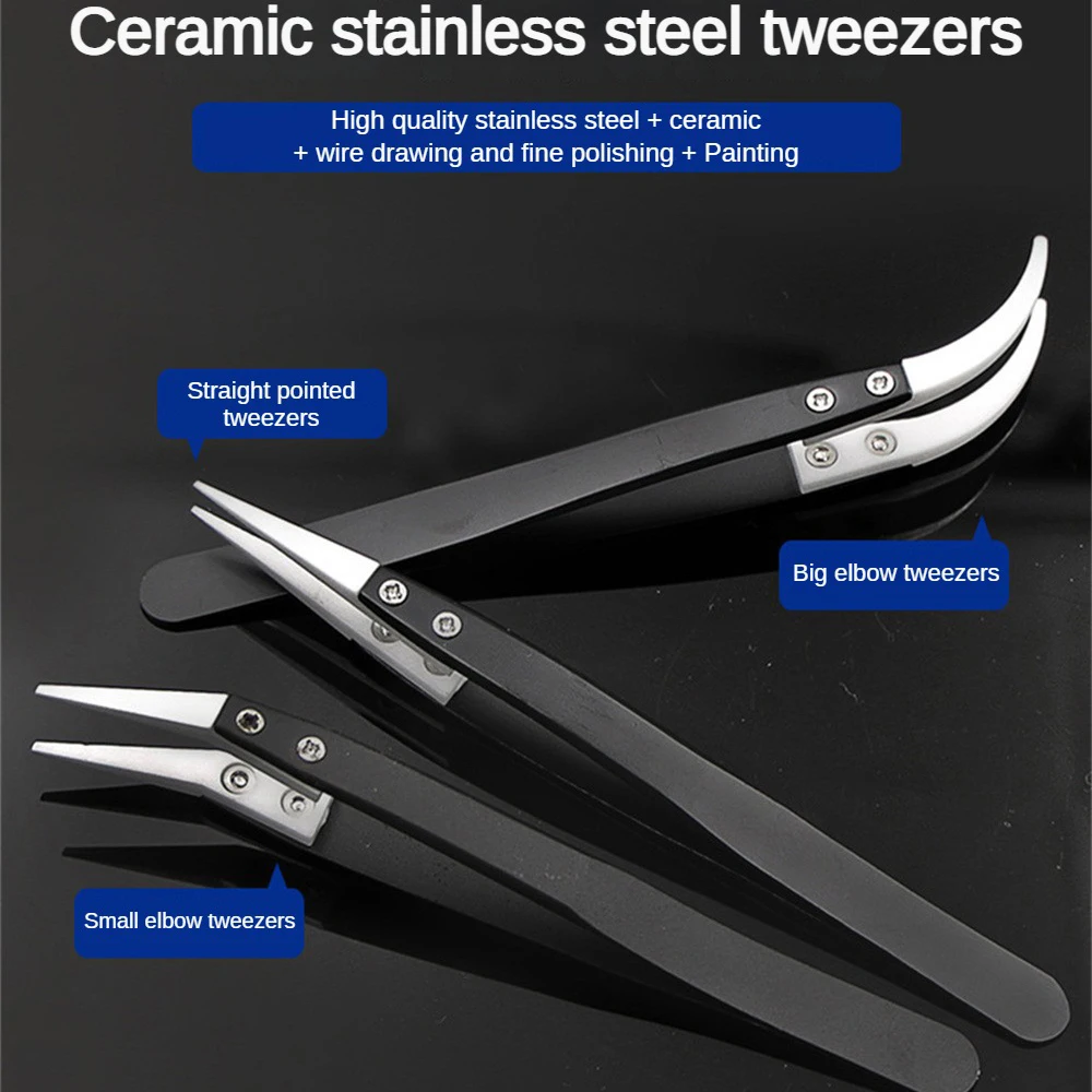 Anti-Static Stainless Steel Tweezers Precision Maintenance Industrial Repair Curved Tool Home Working Model Making Hand Tools