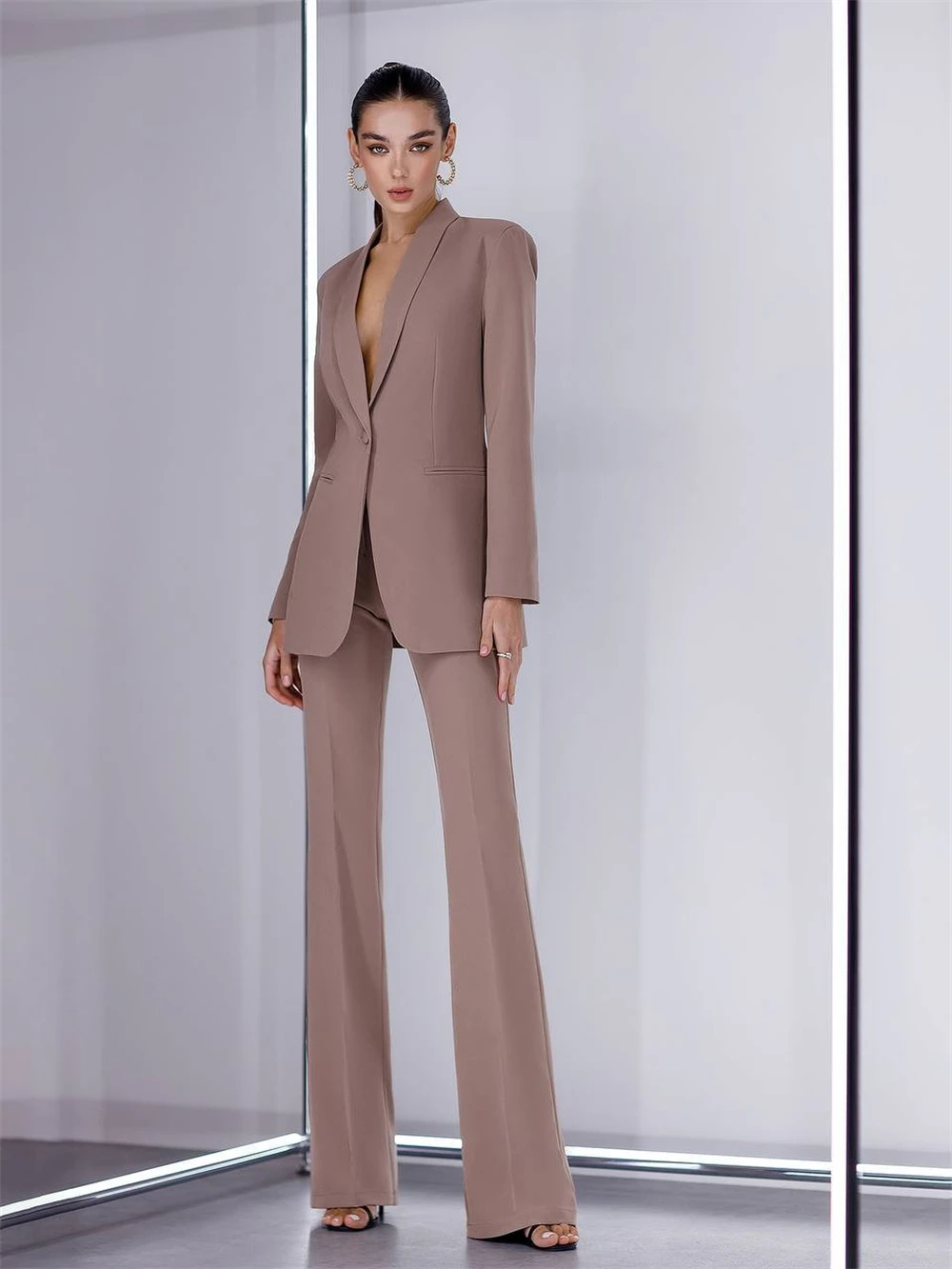 Hot Pink Solid 2-Piece Women Pantsuit Fashion Autumn Formal Outfit For Business Wedding Guest Suit Set For Women