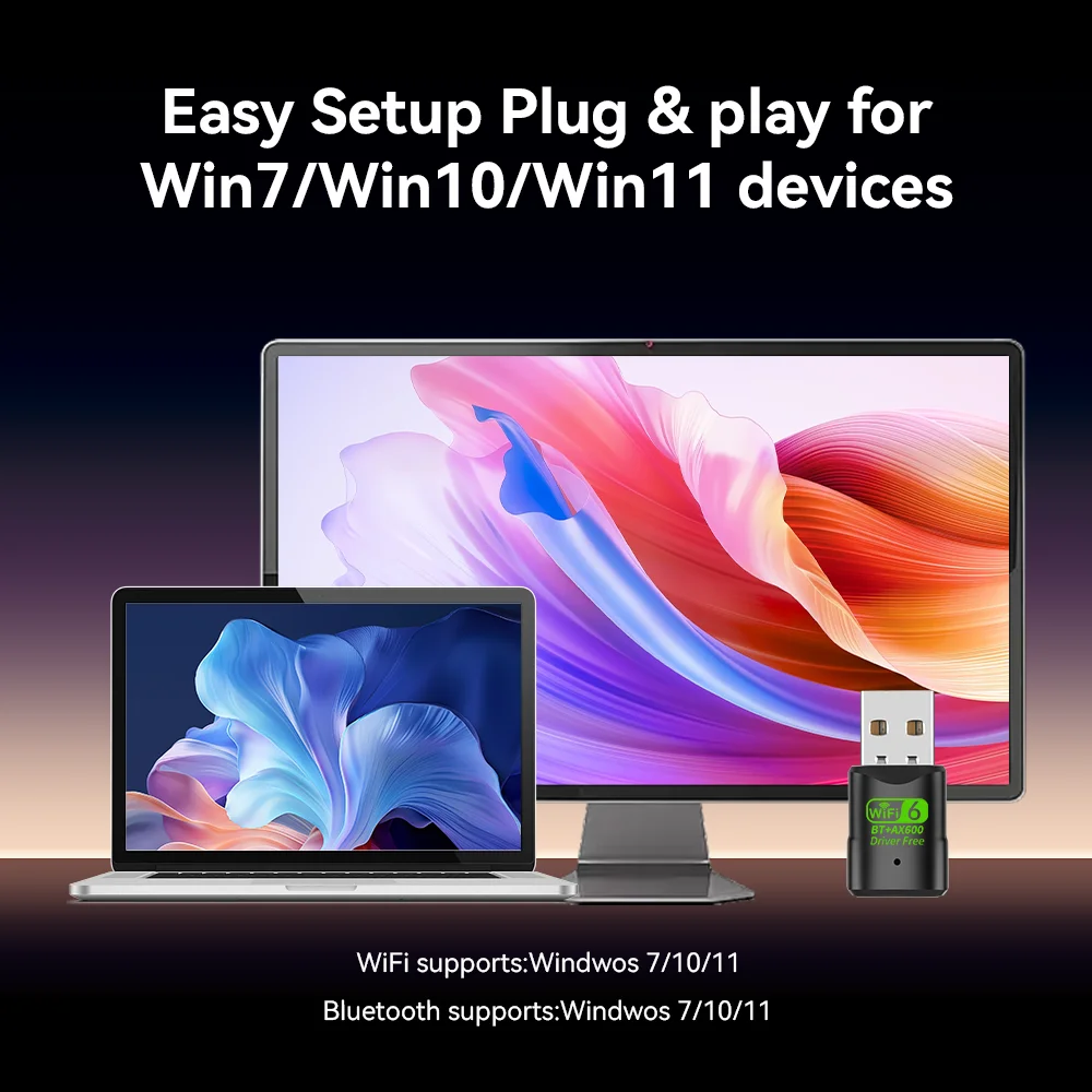 Kebidu USB Bluetooth5.4 WiFi6 어댑터 600Mbps USB Wifi 동글 무선 네트워크 카드 USB Wi-fi 수신기 드라이버 무료 PC 노트북용