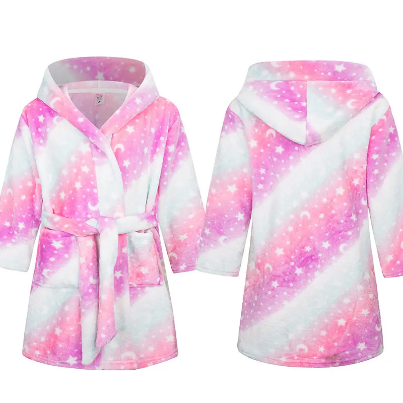 New Winter Kids Sleepwear Flannel Warm Hooded Bathrobe Children Kigurumi Plush Pajamas Long Sleeve Robe Clothes 4 6 7 9 12 16Y