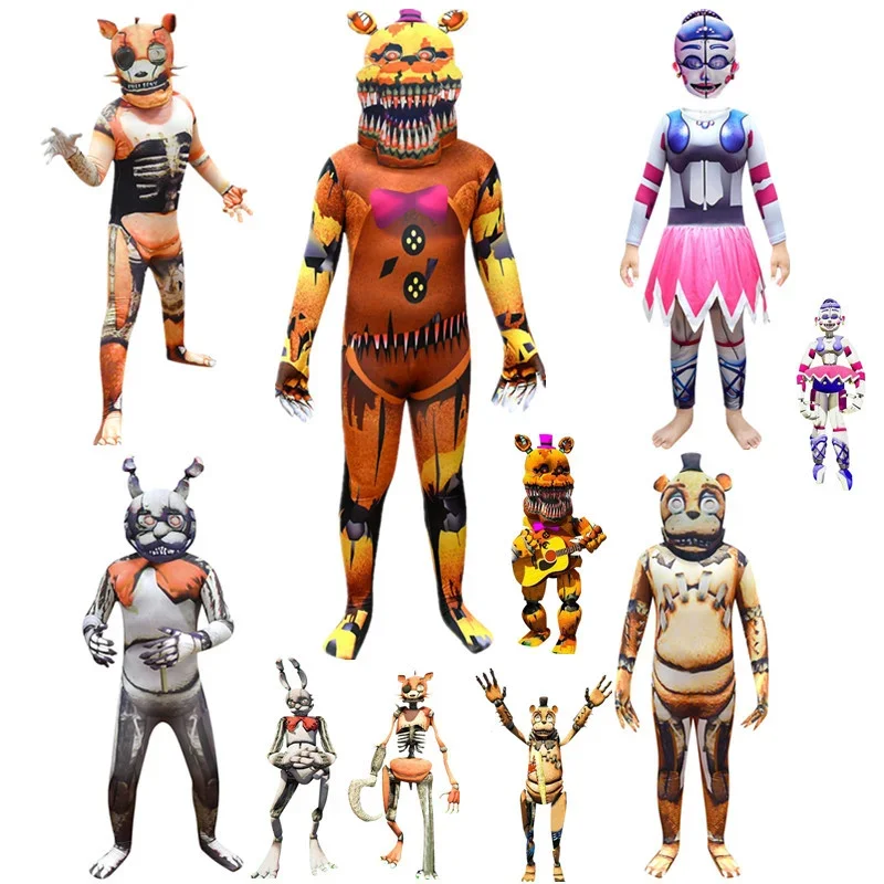 2024 Cartoon Bonnie Bear Costume Game Fnaf Foxy Chica Bonnie Freddy Costumi Cosplay Fancy Nightmare Costume Di Halloween Per Bambini