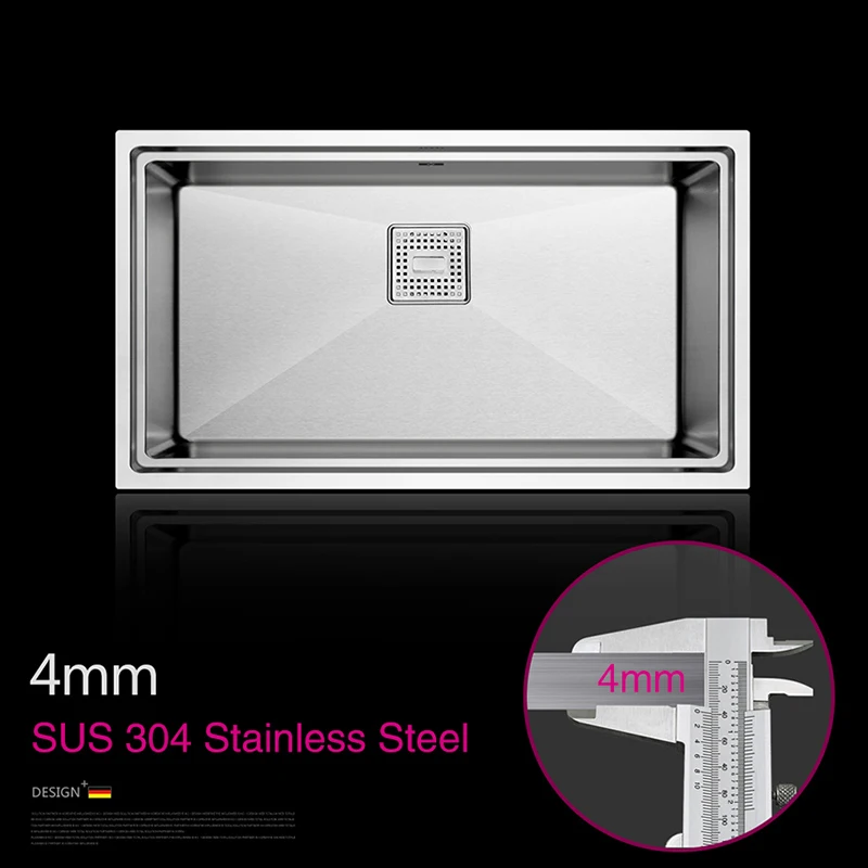 ASRAS Handmade Brushed SUS 304 Stainless Steel Kitchen Sink 4mm Thickness Undermount Installation Single Large Size Kitchen Sink 3