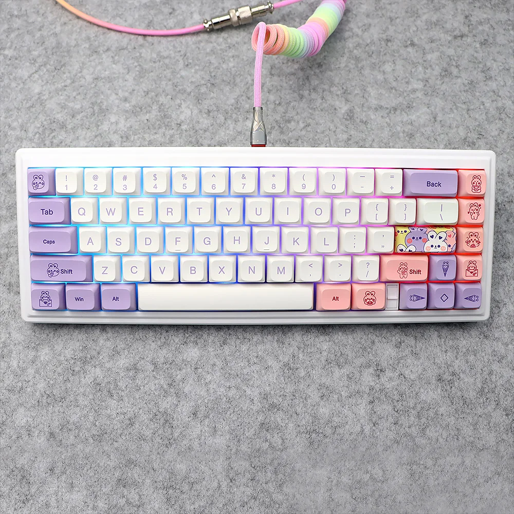 Lavanda Coelho Tema Pbt Xda Keycaps Cap Teclado Mecânico 7u Split Barra de Espaço Adequado para Dz60 Rk61 64 Gk61 68 75 84 98 Gmmkpro - Imagem 5