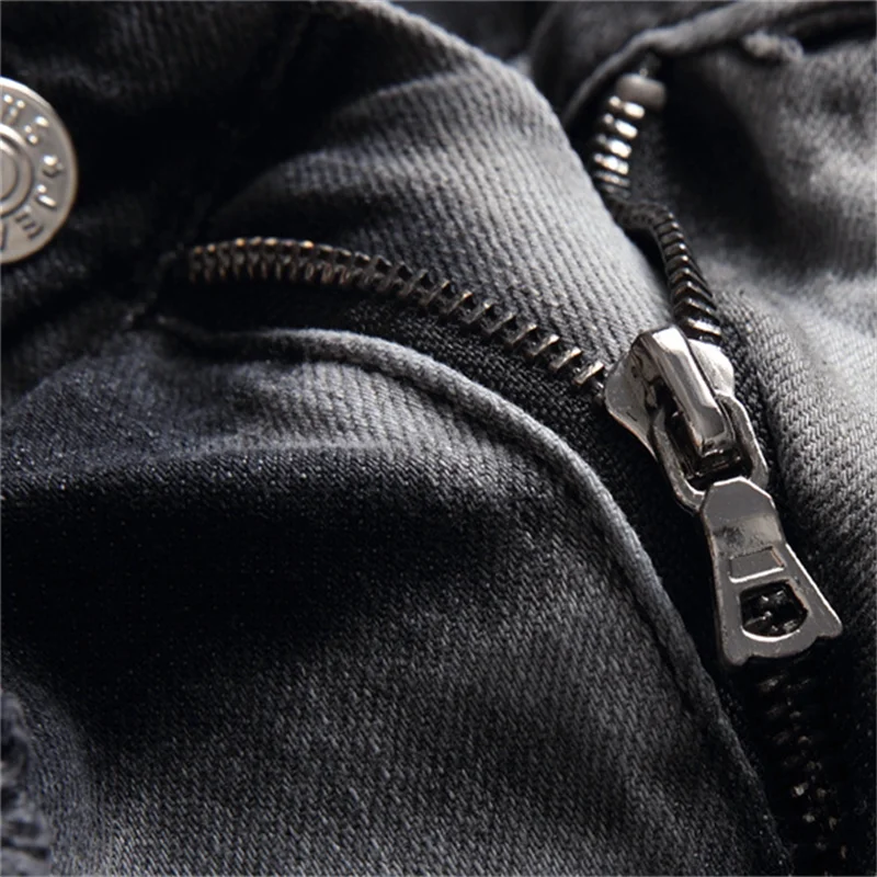 Seasonal Scratched Trouser Feet Men Jeans Worn 3D Splice Slim Black Grey Gradual Color Change Pants Stretch High Street EH·MD®