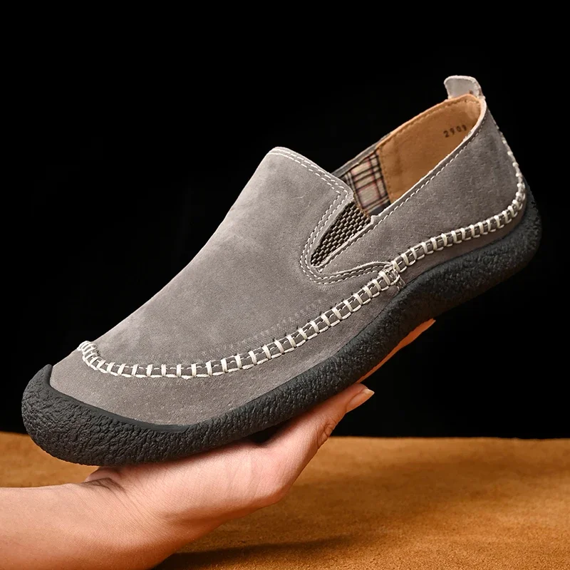 Spring Genuine Leather Men's Shoes Brand Autumn Plus Size Men's Casual Leather Shoes Outdoor Slip-On Oxfords Men Flat Moccasins