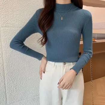 Real large-size long-sleeved sweater blouse blouse blouse blouse slim body tight half turtleneck sweater
