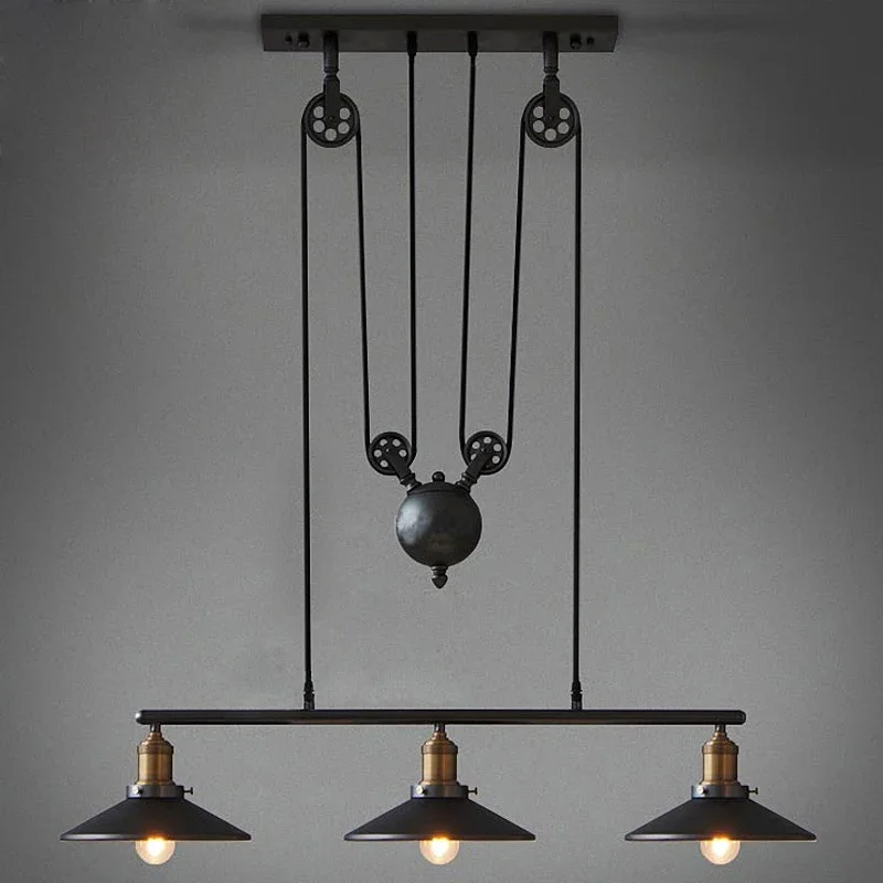 

Retro Vintage Pully Pendant Lights Fixture Loft American Hanging Lamp Kitchen Cafe Bar Rope Industrial Edison Light Iron Antique