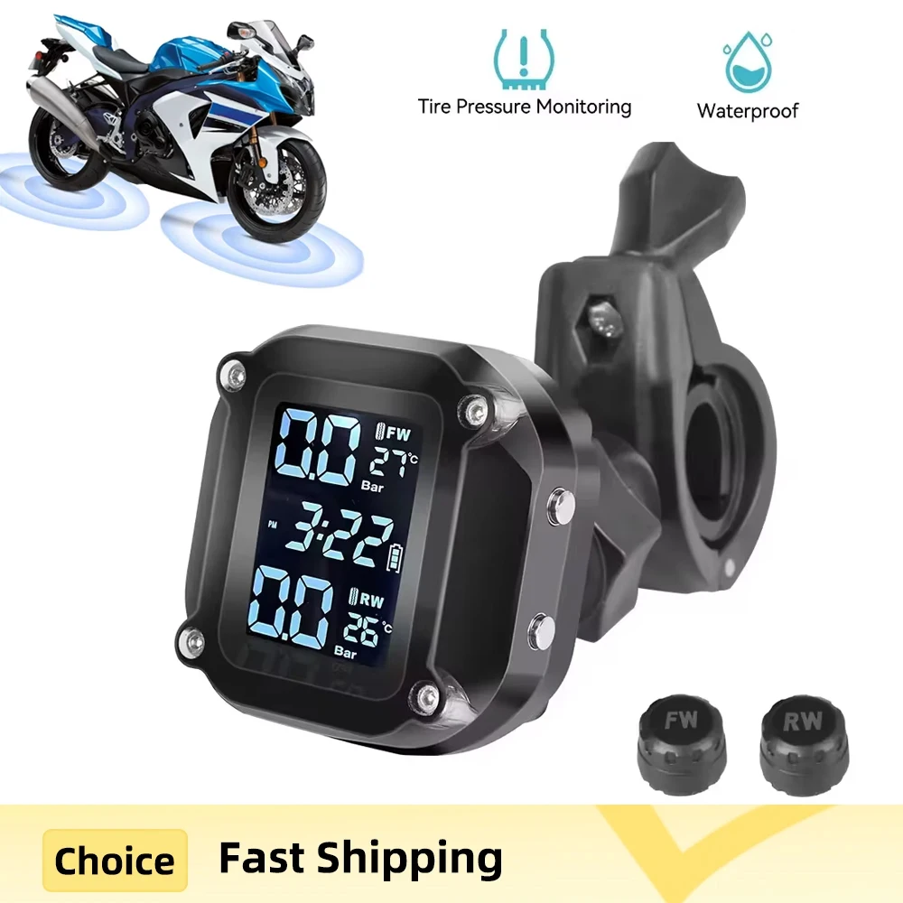 Motorcycle Tire Pressure Monitor TPMS Motorcycle Wireless Tire Pressure Sensors Tire Pressure Monitoring System Detector 2 Wheel External Sensor for Motorbike