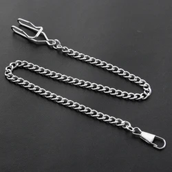 Gold Mechanical Pocket Watch Necklace Chain - 37.5cm Stainless Steel, Vintage Design (Silver)