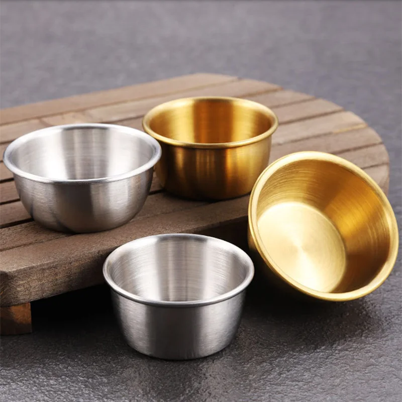 1Pc Korean Sauce Katori Tableware 304 Stainless Steel Golden Seasoning Plate Tomato Sauce Bowl - 7Cm