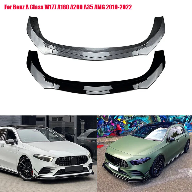

Для Benz A Class W177 2019 ~ 2022 A180 A200 A35 AMG автомобильный передний бампер, спойлер, разветвители, канаты, вентиляционные отверстия, защита для подбородка, крышка диффузора