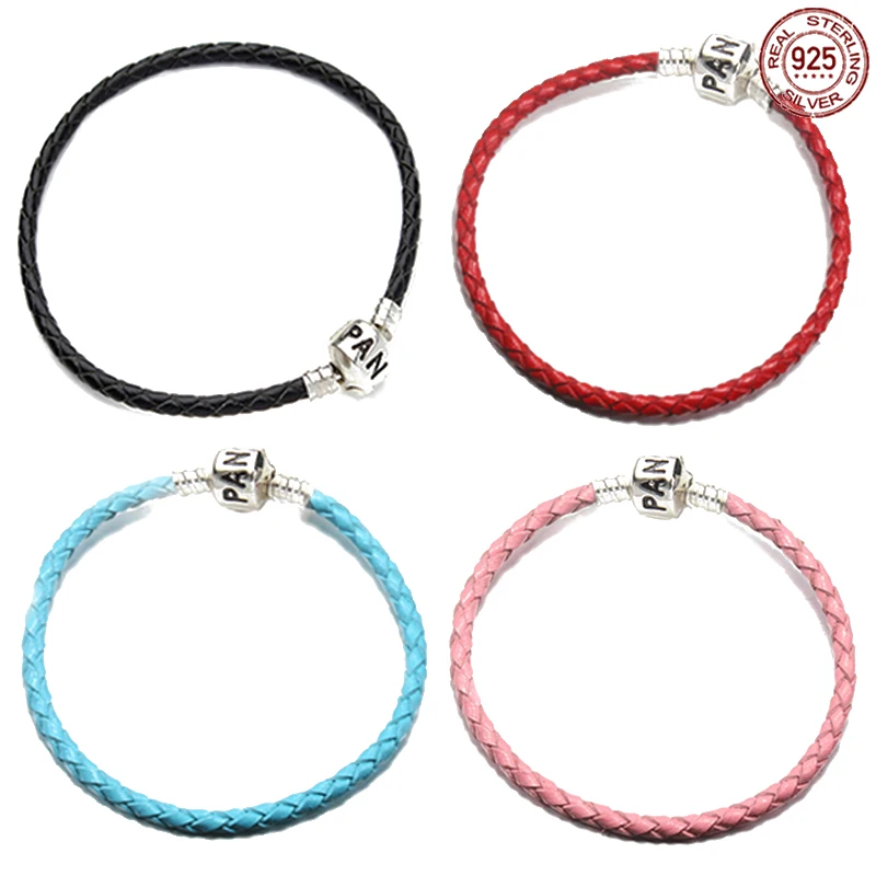 

Hot selling 925 sterling silver multi-color classic leather rope fit original pandora charm beads DIY birthday gifts