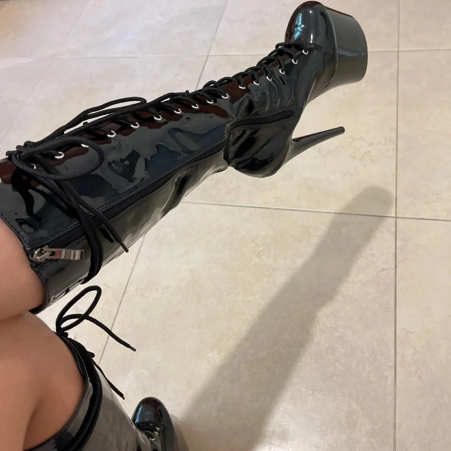 15 cm high boots, transparent crystal bottom, sexy women's club stage show high dance shoes