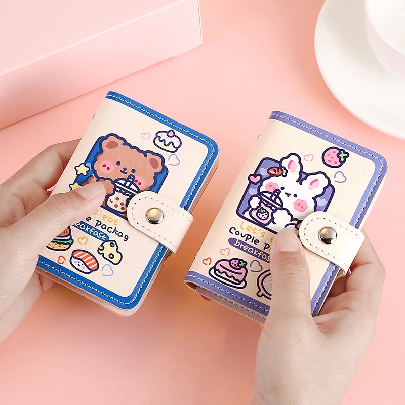 Kawaii Bear PU Leather Card Holder Cute Multi Grids Business ID Credit Bank Card Case Photocards Holder Small Portable Wallet
