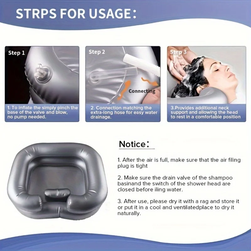 Inflatable PVC Drain Tube Hair Washing Basin Portable Foldable Adult Shampoo Bowl Suitable Home Sink