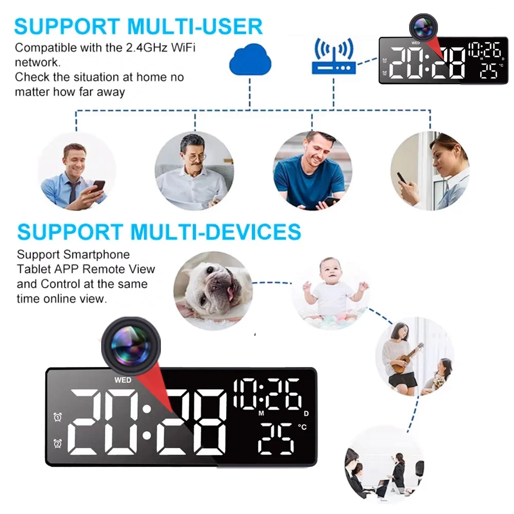 HD4K Mini Clock Camera, Remote Viewing, Motion Detection, Adjustable Digital Light, Alarm Function, Home Miniature Camera 2
