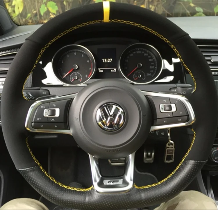 For Volkswagen Scirocco Golf 7.5 Rline Tiguan GTI GTS DIY Sew Hand Steering Wheel Handle Cover Car Accessories Top Leather