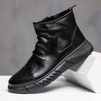 Winter Leather Men Ankle Boots Comfortable Soft Mens Casual Boots No-slip High Top Work Boots Fashion Lightweight Walking Shoes