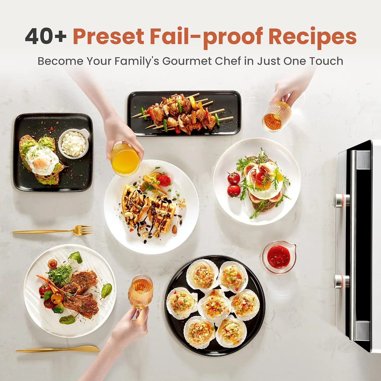4-in-1 Countertop Convection Steam Oven, Air Fryer, Dehydrator with True Convection Bake 4