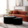 Black Round Coffee Table Set of 2, Modern Drum Coffee Tables with Moon Side Tables Set Wooden Nesting Coffee Table with Fluted 2