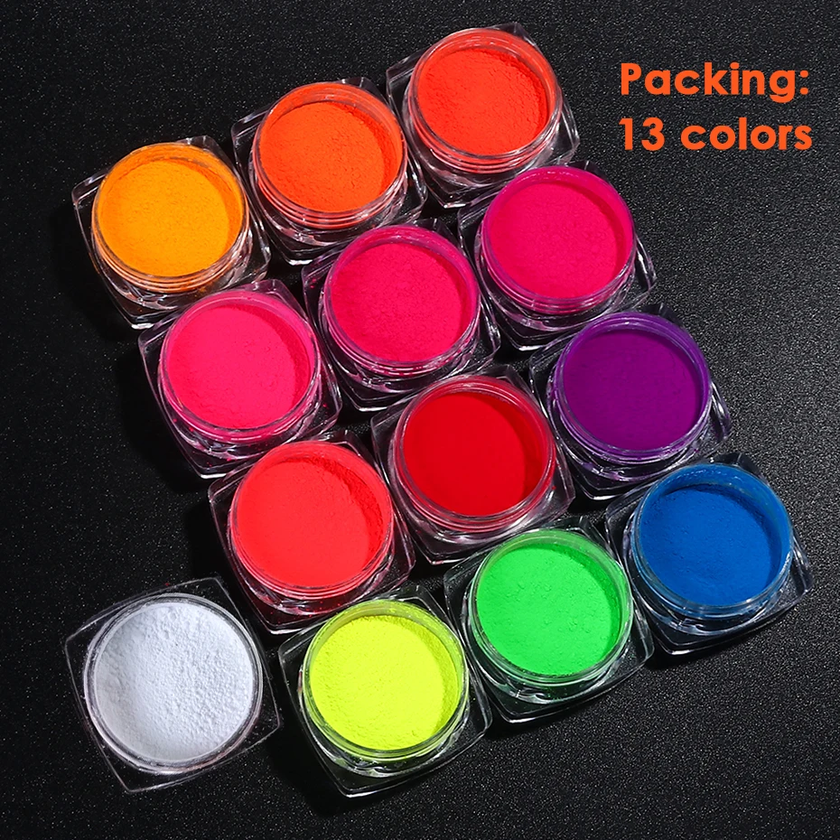 Bright Fluorescent Design Nail Art Powder UV Reactive Neon Pigment Nails Glitter Dust DIY Gel Polish Manicure Tools 1Set BEYE-1 nail powder,nail glitter,nail pigment,nail decoration,nail decorations,nail powder set,fluorescent pigment