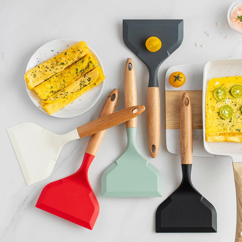 Cooking Spatula Silicone Spatula Steak Spatula Silicone Spatula Cooking Utensils Beef Meat Egg Kitchen Scraper Wide Pizza Cooking Tools Shovel Non-stick Spatula Kitchenware