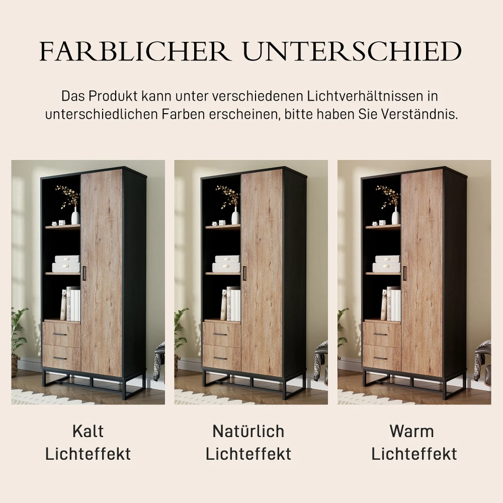 Moderner Highboard-Kleiderschrank 80 x 40 x 180 cm mit 2 Schubladen und 3 offenen Fächern. Vielseitiger Stauraum für Wohnzimmer, Büro – Detail 11