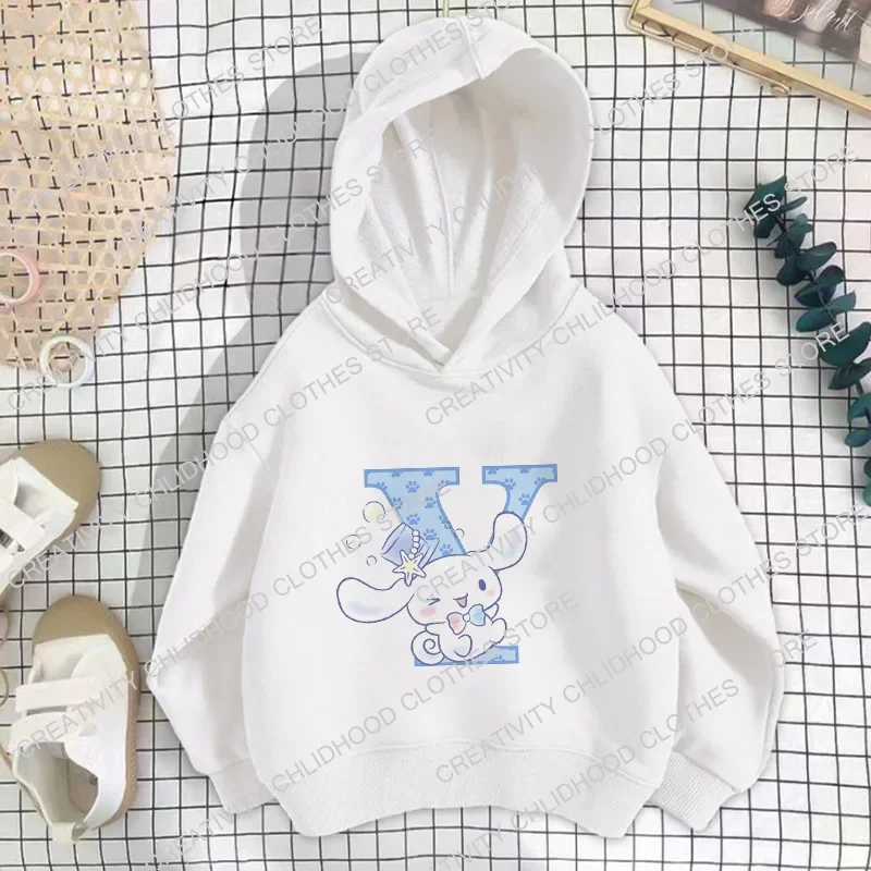 Sanrio Cinnamoroll Children Hoodies Letter A B C D Sweatshirts Girls Clothes Kawaii Pullover Anime Cartoons Boy Kids Casual Tops 6