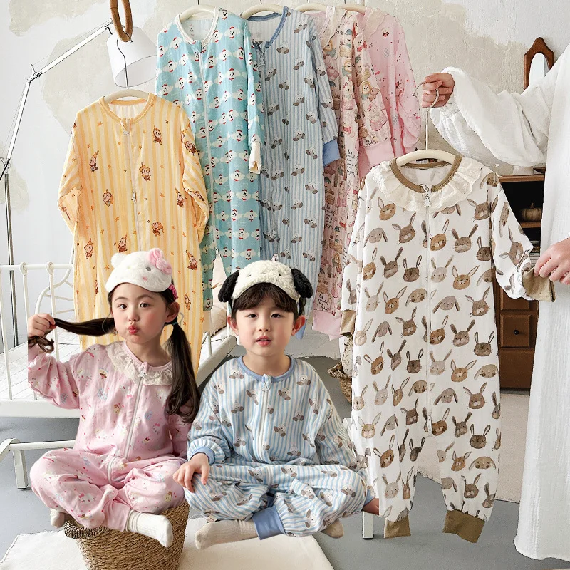 순면 긴팔  수면 보호복 배옷 홈웨어 수면복 한국 스타일  킥방지 이불