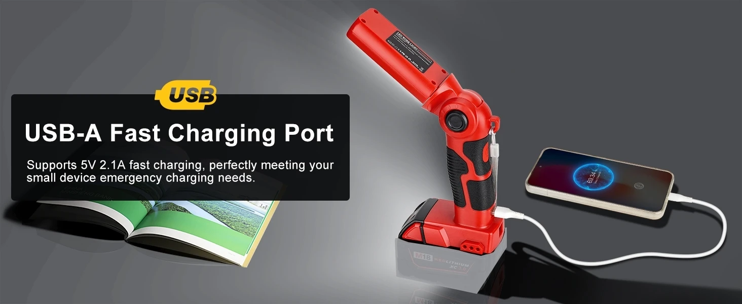 LED Work Light Torch for Milwaukee M&18 18v Battery 12W 1000LM Flashlight with U