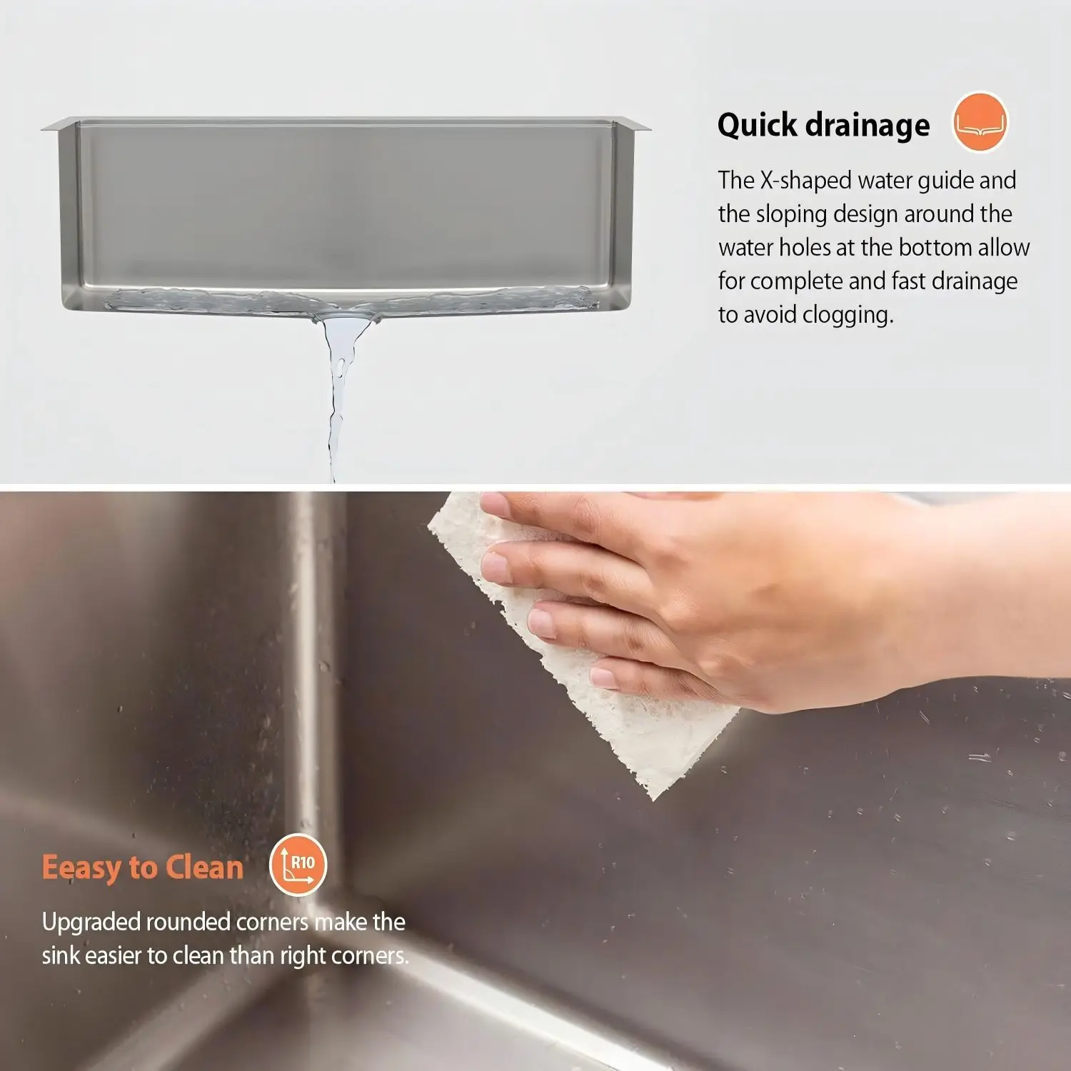 30x19 INCH Handmade 304 Stainless Steel Single Bowl Undermount Kitchen Sink Durable 16 Gauge Stainless Steel Construction 5