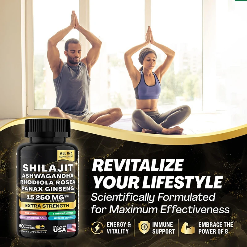 Pure Shilajit Mineral Supplements with Ashwagandha Ginseng Turmeric Increase Size & Stamina Enhance Endurance Capsules 15250mg