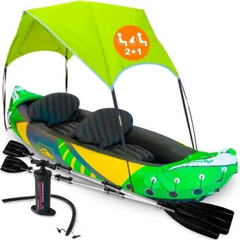 2 Person Inflatable Kayak with Exclusive Sun Canopy (Detachable) + Kayaks for Adults + 3rd Seat for Dog/Child 1