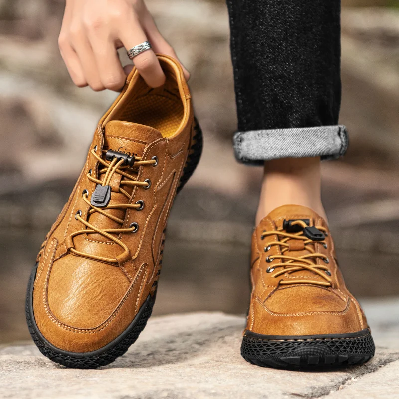 Shoes Men All-match Flats Handmade Business Fashion Moccasins Walking Casual Slip on Loafers Breathable Leather