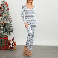Women's Christmas Jumpsuit Pajama Long Sleeve V Neck Snowflake Plaid Print Romper Overall Sleepwear Party Casual Loungewear - Image 4