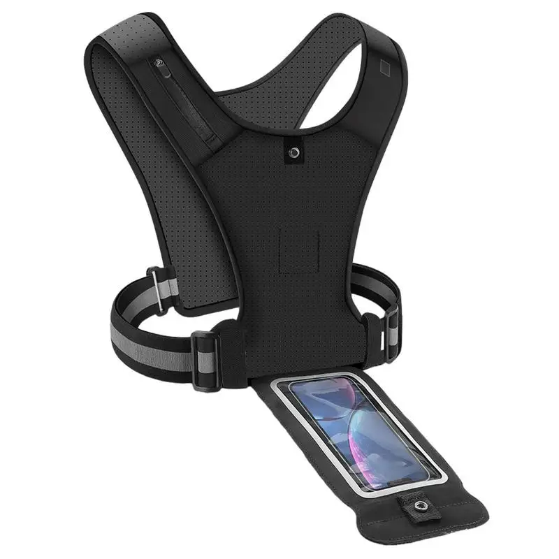 Gilet De Course, Porte-téléphone De Course Pour Gilet, Support De Téléphone De Course à Pied Avec 2 Poches, Sangles Lumineuses - Sport