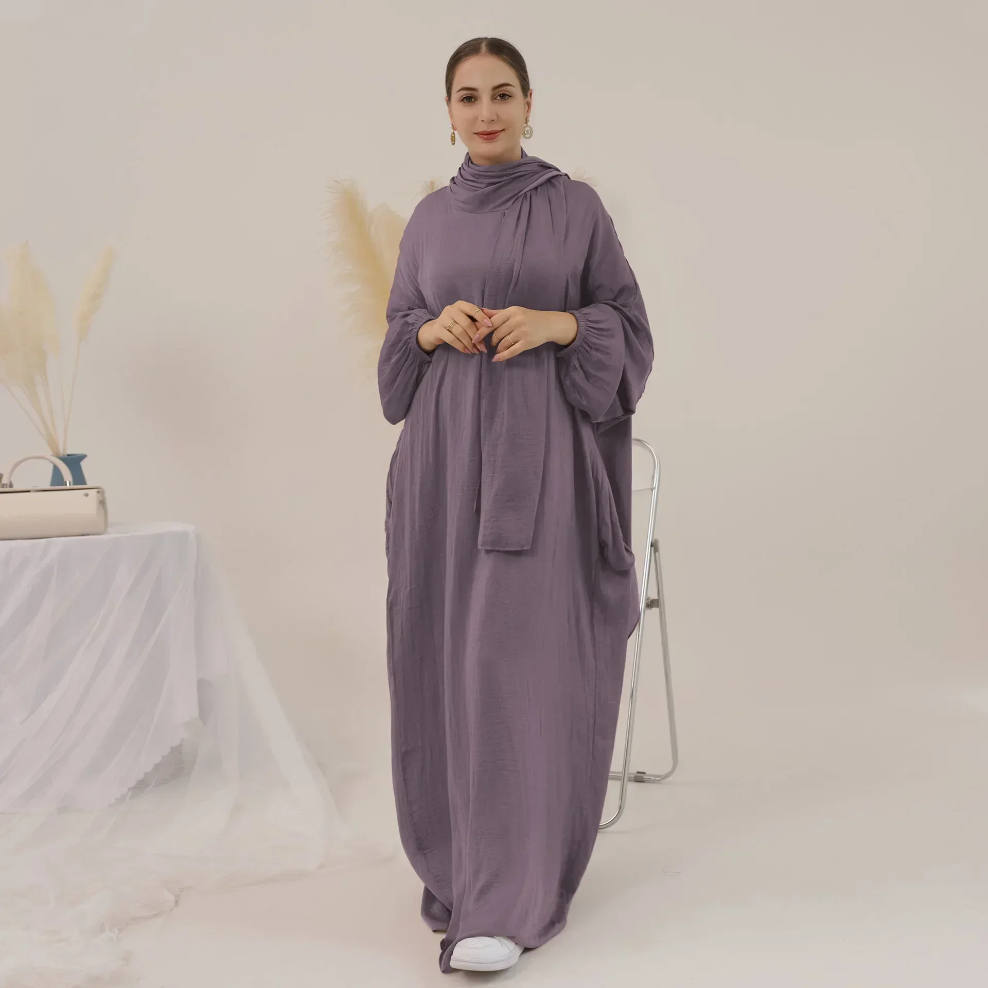Ramadan Hooded Abaya with Integrated Veil Niqab Prayer Dress Muslim Eid Loose Abayas for Women Kaftan Hijab Robe Islam Dubai