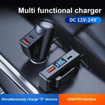 Caricatore per veicolo con display digitale per auto Adattatore per caricabatterie automatico QC3.0 + PD TypeC Ricarica rapida USB Ricarica rapida Universale multifunzionale