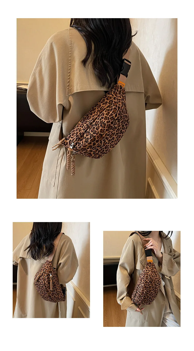 Women's Leopard Print Chest Bag, Autumn/Winter Fashion Crossbody Bag, Trendy Sporty Multifunctional Waist Bag Waist Packs bolsa