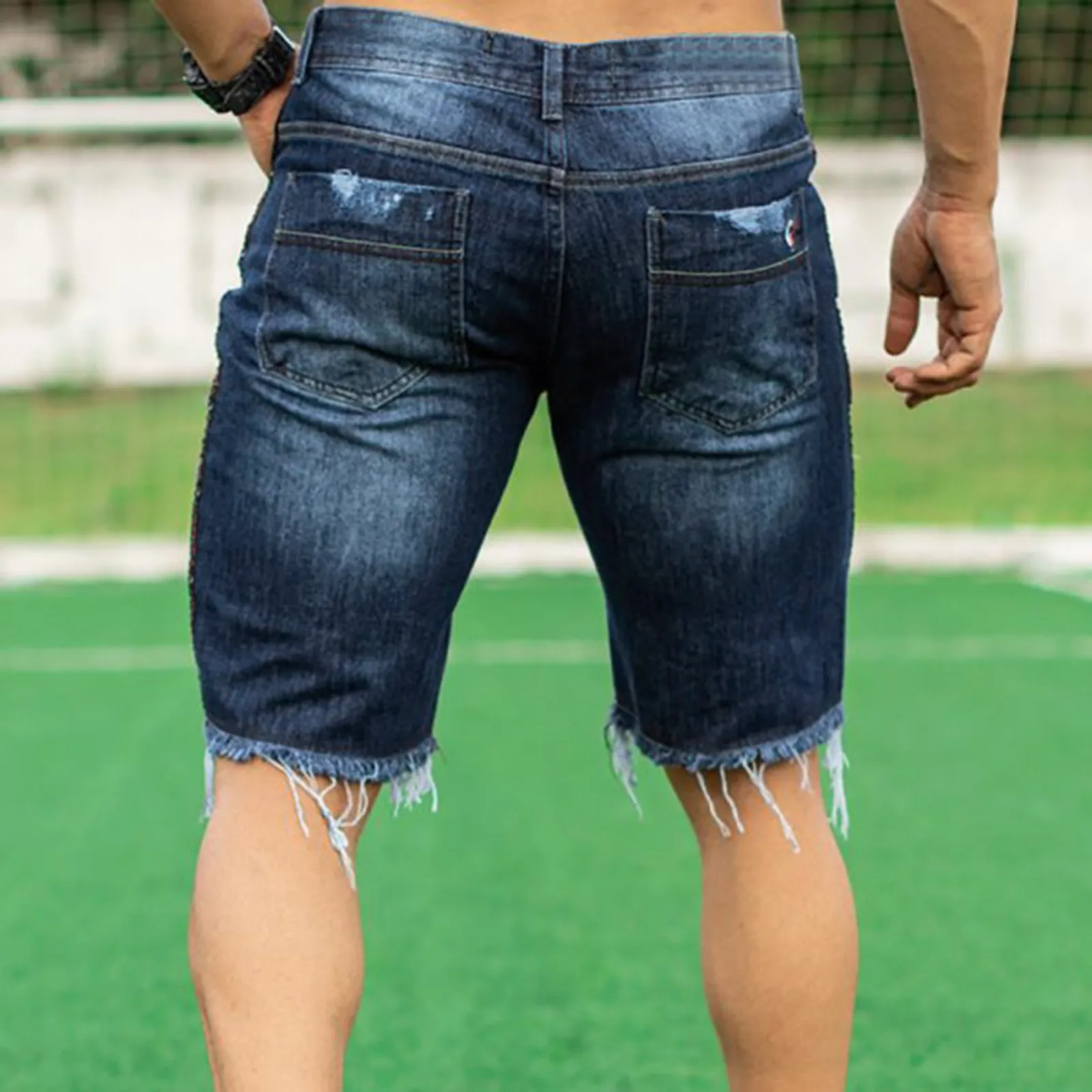 Men's Fashion Ripped Jeans Shorts Summer Casual Denim Shorts Mens Pocket Sports Summer Bodybuilding Denim Short Pants Jeans